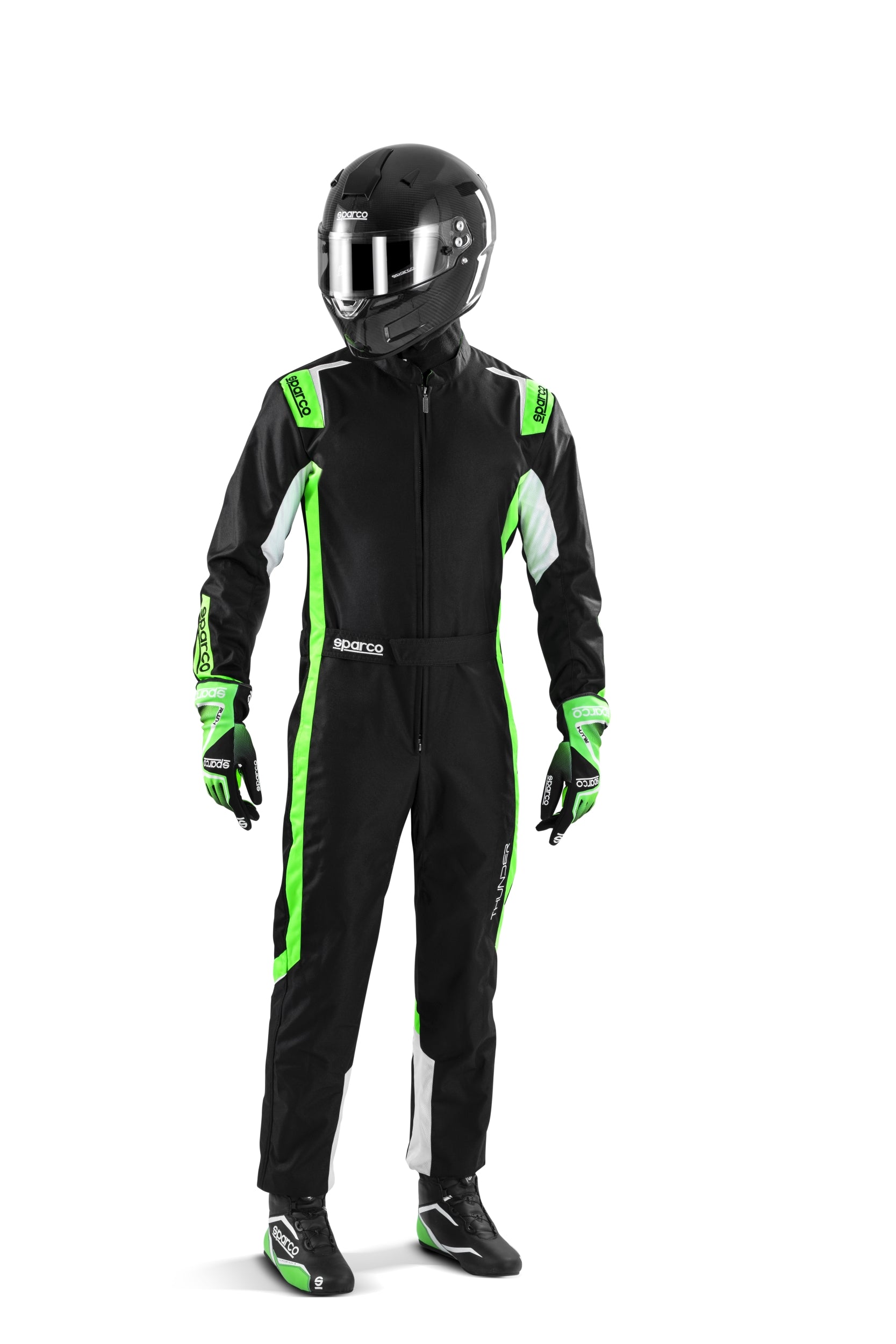 SPARCO 002342NRVF120 THUNDER YOUTH Kart suit, CIK, black/green, size 120 Photo-0