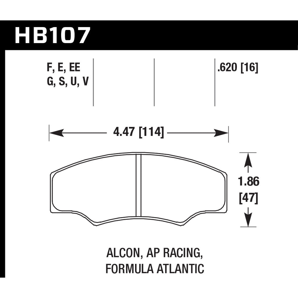 HAWK HB107U.620 Brake Pads DTC-70 AP Racing CP2340/CP3228/Alcon/HPB type 5/Proma 4pot Photo-2