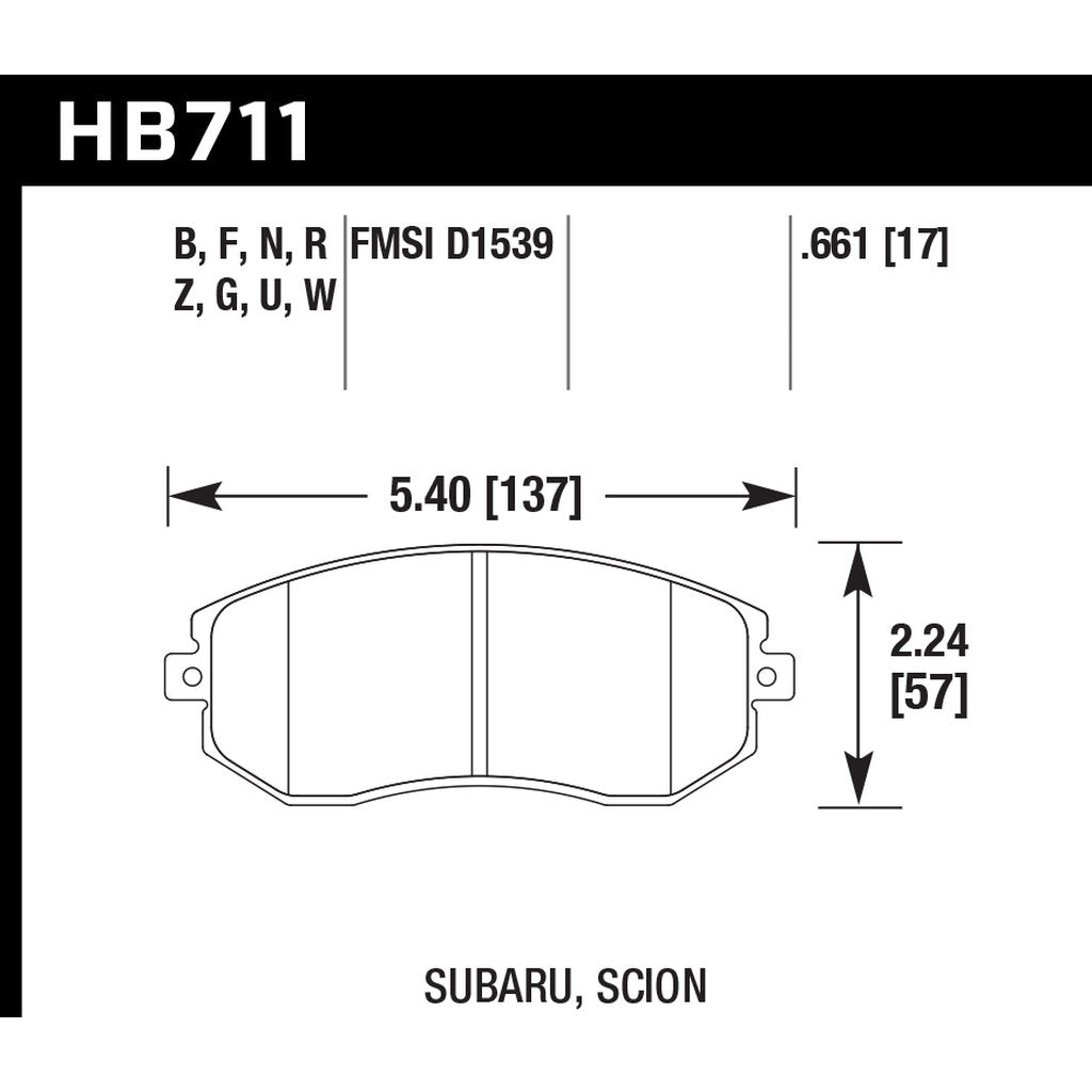 HAWK HB711F.661 Brake Pads HPS Front SUBARU BRZ/Forester 2.5i/TOYOTA GT86 Photo-2