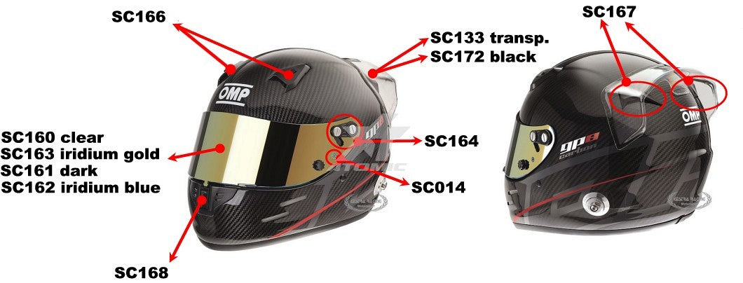 OMP SC0-0166 (SC166) SPARE COUPLE OF FRONT AIR VENTS FOR GP8 EVO/GP8 K SERIES HELMETS Photo-0