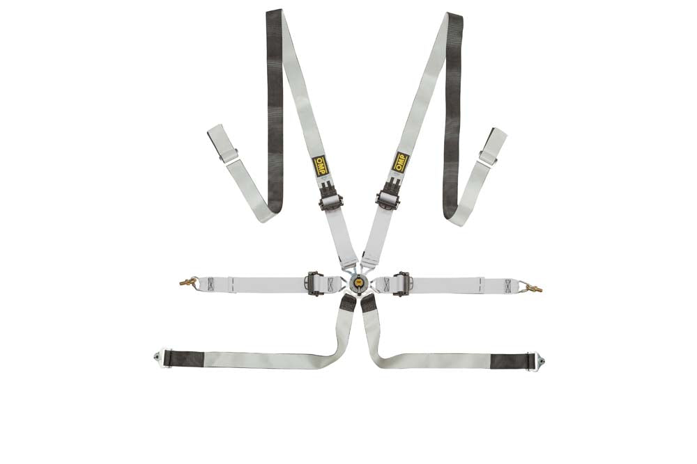 OMP DA0-0102-A01-076 (DA0102HSL076) Safety harness Saloon Dyneema Pull Down, 6 point, 2", alum adj, FIA, black/white Photo-0