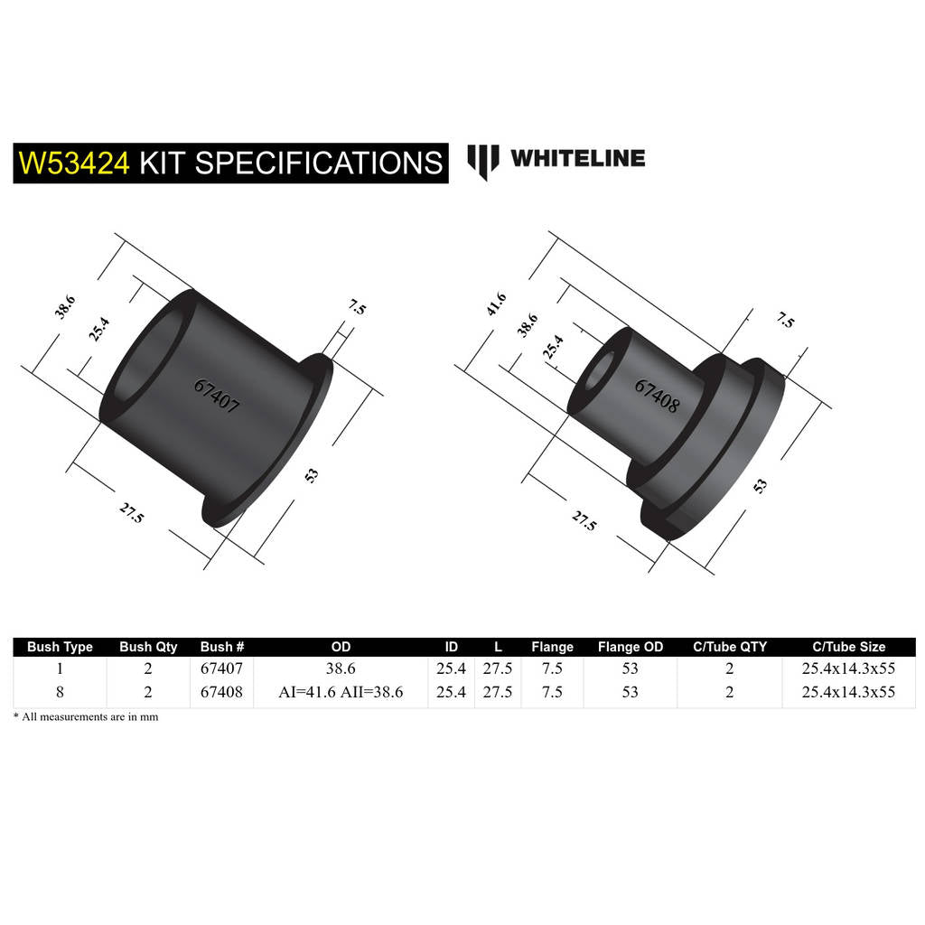WHITELINE W53424 Front Lower Control Arm - Inner Front Bushing Kit for Nissan X-Trail, Renault Megane/Scenic Photo-5