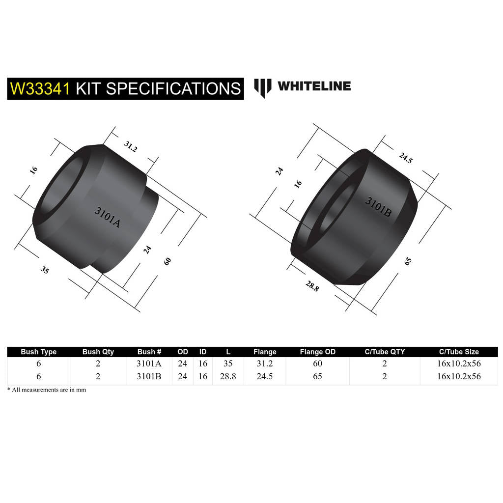 WHITELINE W33341 Front Shock Absorber - Upper Bushing Kit for Mitsubishi Pajero NM-NX Photo-4