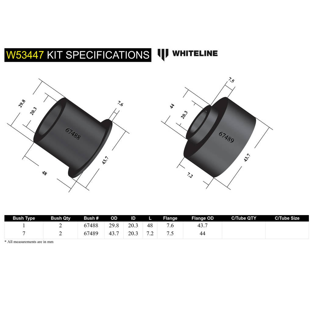 WHITELINE W53447 Front Lower Control Arm - Inner Front Bushing Kit for Toyota Corolla, Avalon/Holden Apollo Photo-4