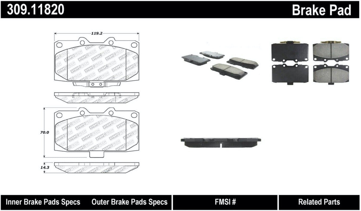 STOPTECH 309.11820 Front Sport Brake Pads with Shims & Hardware SUBARU Impreza 2006-2007 Photo-1
