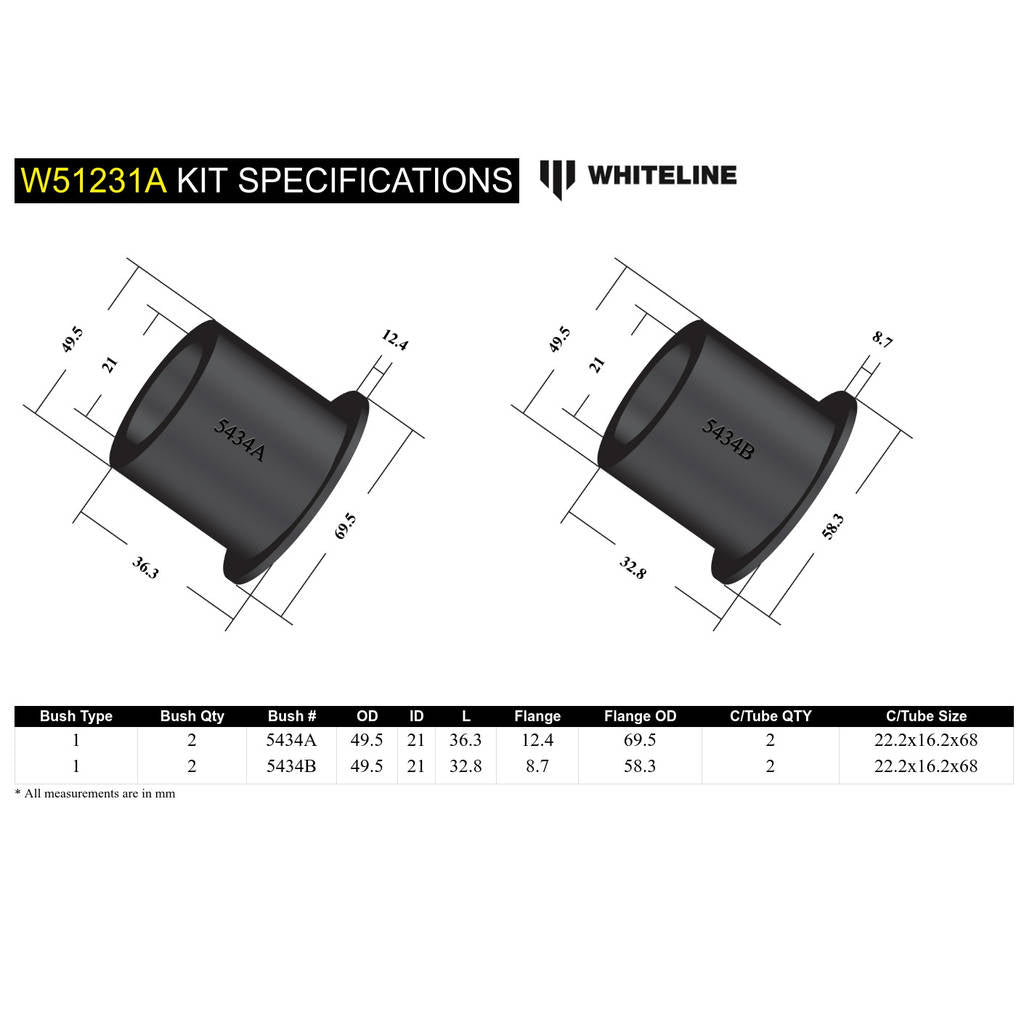 WHITELINE W51231A Front Lower Control Arm - Inner Front Bushing Kit for Lexus SC, Toyota Soarer/Supra Photo-4