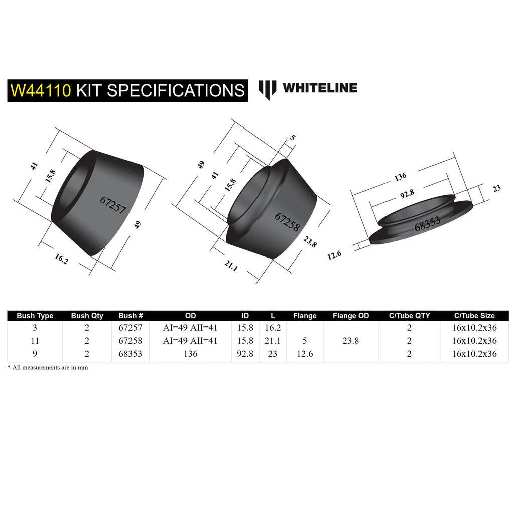 WHITELINE W44110 Front Strut Mount - Bushing Kit for Mitsubishi Challenger, Pajero Sport/Triton 2wd/4wd Photo-4