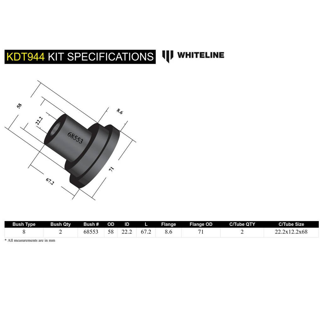 WHITELINE KDT944 Rear Beam Axle - Bushing Kit for Citroen C2 JM/C3 FC Photo-4