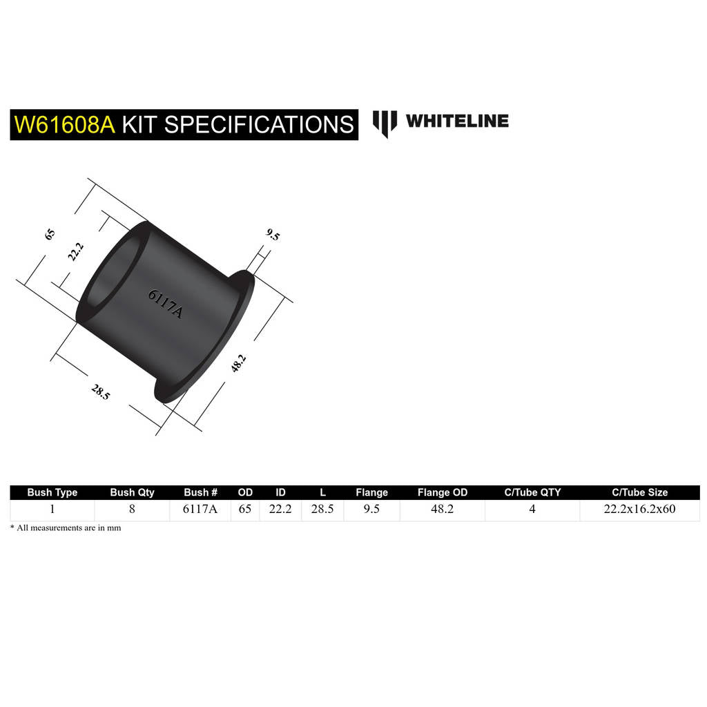 WHITELINE W61608A Rear Trailing Arm Lower - Rear Bushing Kit for Mitsubishi Pajero NA-NL Photo-4
