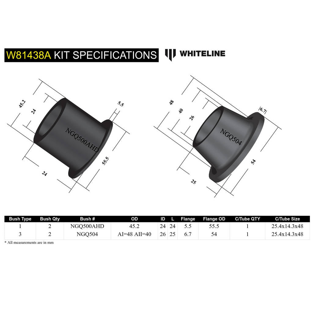 WHITELINE W81438A Rear Panhard Rod - Bushing Kit for Nissan Patrol GQ/Ford Maverick DA Photo-4