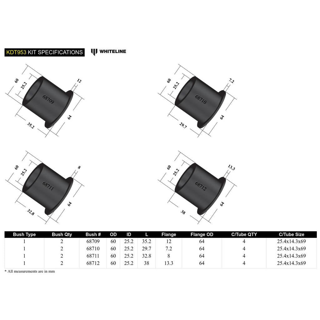 WHITELINE KDT953 Rear Subframe Bushing Kit for Ford Mustang S550/S650 Photo-3