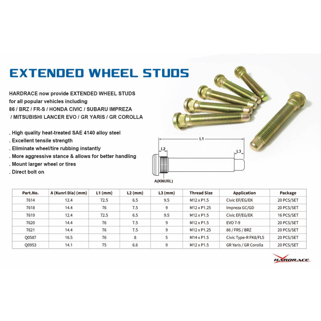 HARDRACE 7620 WHEEL EXTEND STUDS MITSUBISHI LANCER EVO Photo-1