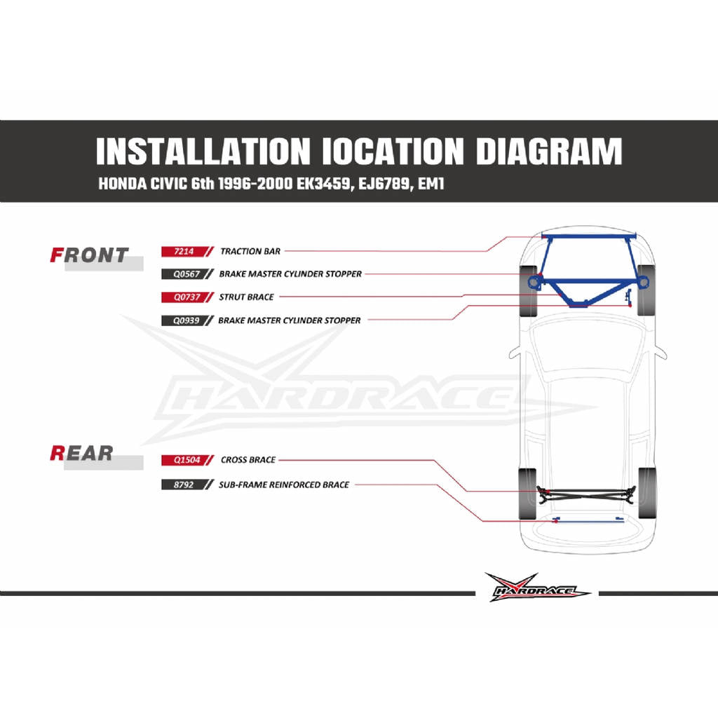 HARDRACE 8792 BODY REINFORCED BAR HONDA CIVIC '96-00 Photo-9
