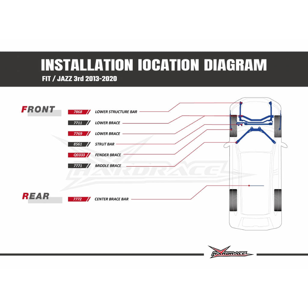 HARDRACE 7769 BODY REINFORCED BAR HONDA FIT 14- Photo-7