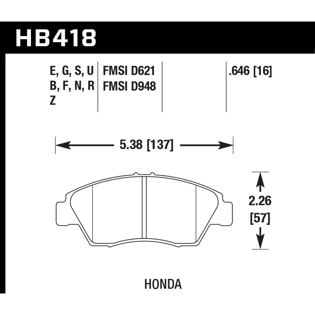 HAWK HB418B.646 Brake Pads HPS 5.0 Front HONDA Civic Hybrid/Fit Sport 2007-2008 Photo-2
