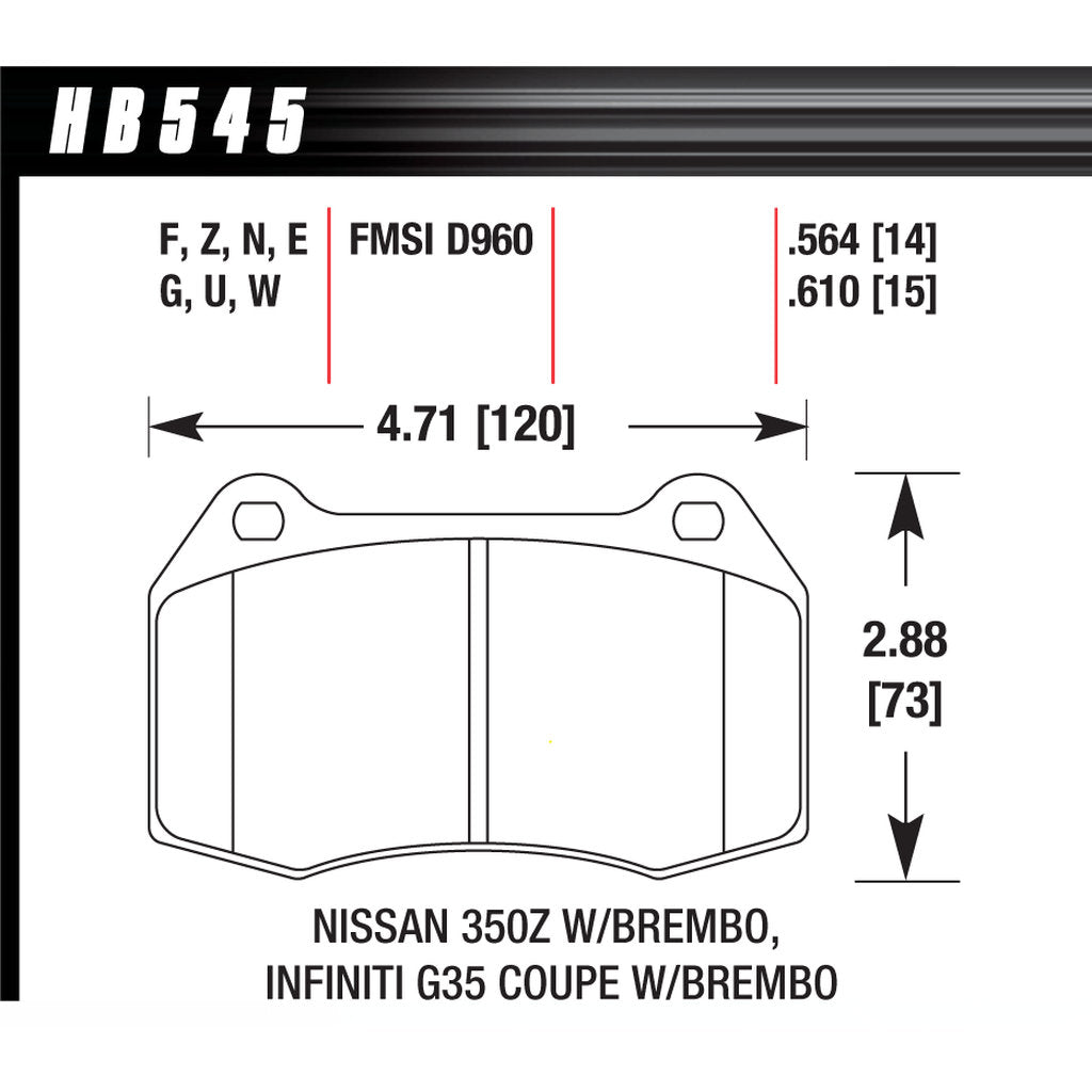 HAWK HB545G.564 Brake Pads DTC-60 (14 mm) Front NISSAN 350Z with Brembo calipers/INFINITI G39 Photo-2