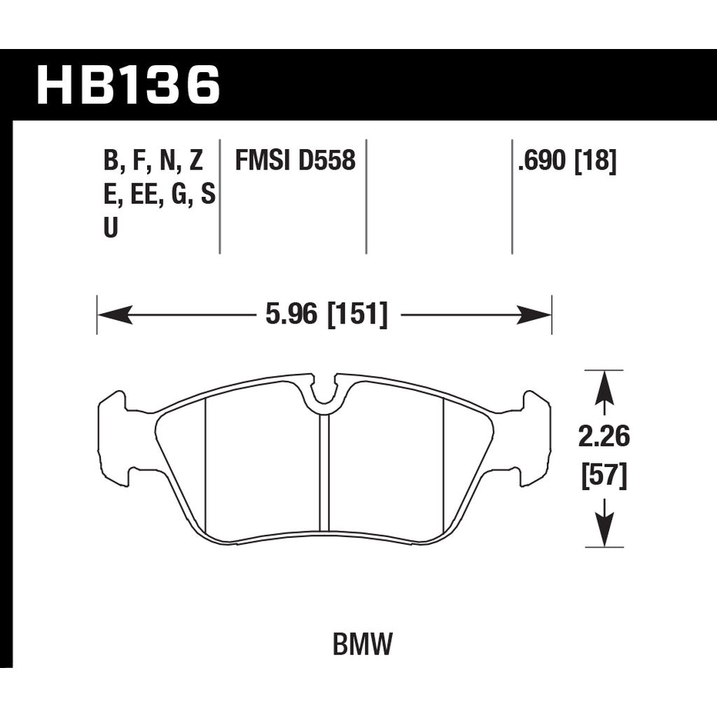 HAWK HB136N.690 Brake Pads HP Plus Front BMW 328Ci E46 sedan Photo-2