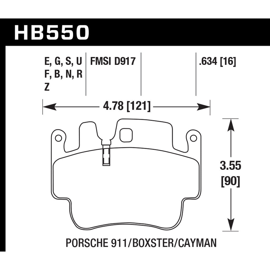 HAWK HB550E.634 Brake Pads Blue 9012 (16 mm) Rear PORSCHE 911 GT3 2002+/Carrera 4S 2004+ Photo-2