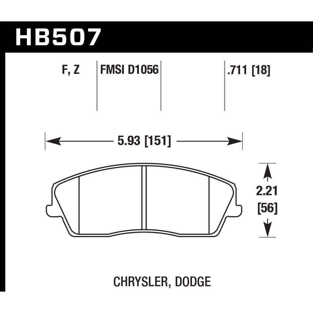 HAWK HB507F.711 Brake Pads HPS Front DODGE Charger SXT 2006-2010 Photo-2