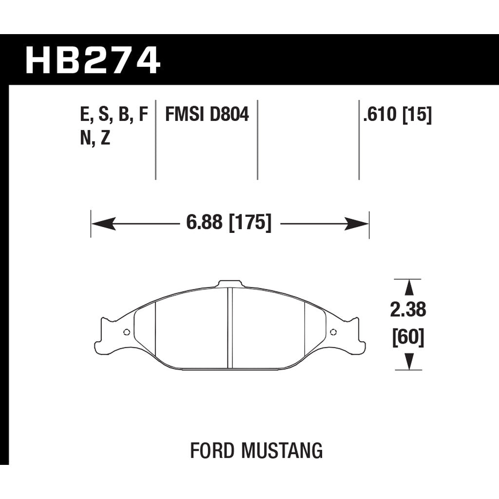 HAWK HB274N.610 Brake Pads HP Plus Front FORD Mustang GT 1999-2004 Photo-2