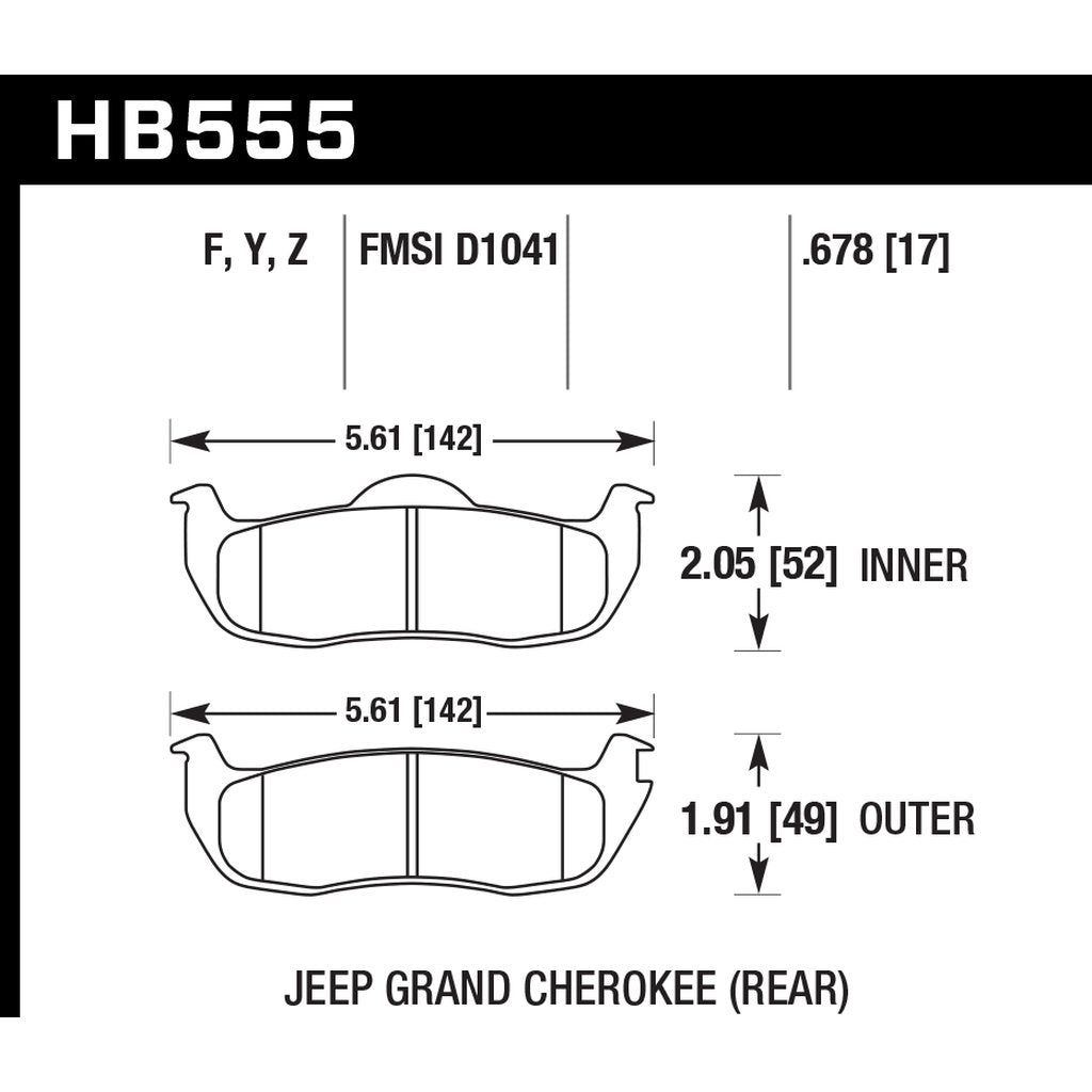 HAWK HB555F.678 Brake Pads HPS Rear JEEP Grand Cherokee 2006-2010/NISSAN Armada 2012-2015 Photo-2
