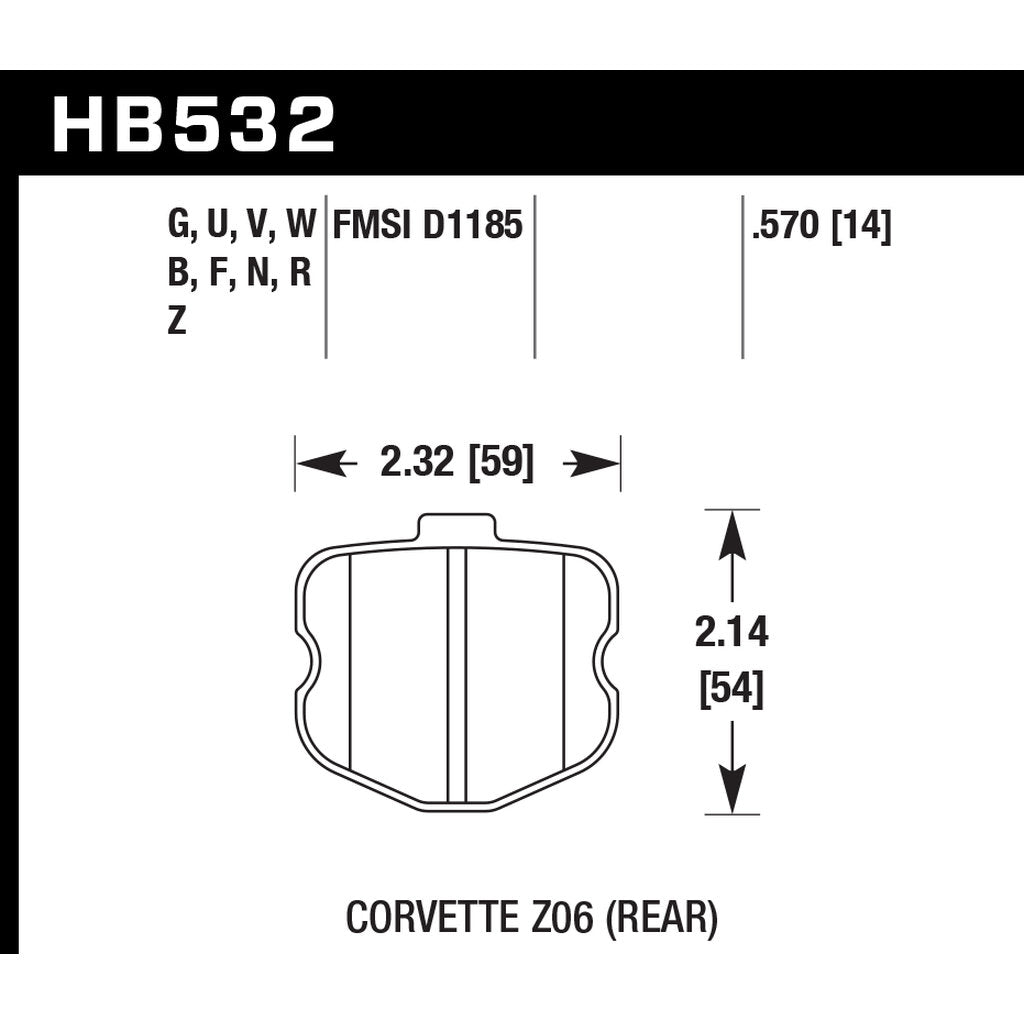 HAWK HB532N.570 Brake Pads HP Plus Rear CHEVROLET CORVETTE Z06 2005-2012 Photo-2