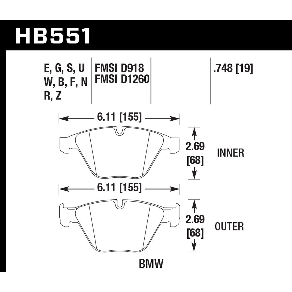 HAWK HB551G.748 Brake Pads DTC-60 Front BMW M3 2008-2013/Z4 sDrive35is 2012-2016 Photo-2