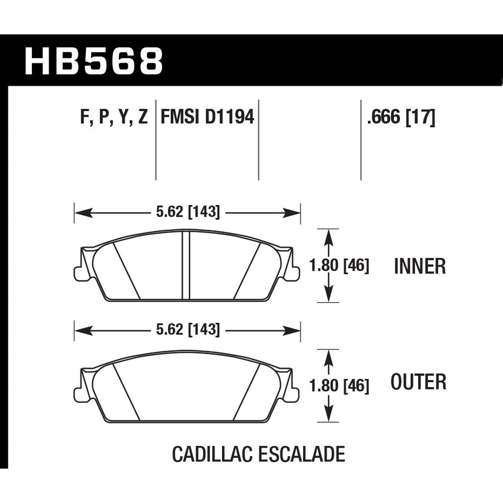 HAWK HB568F.666 Brake Pads HPS Rear CADILLAC Escalade 2007-2014 Photo-2