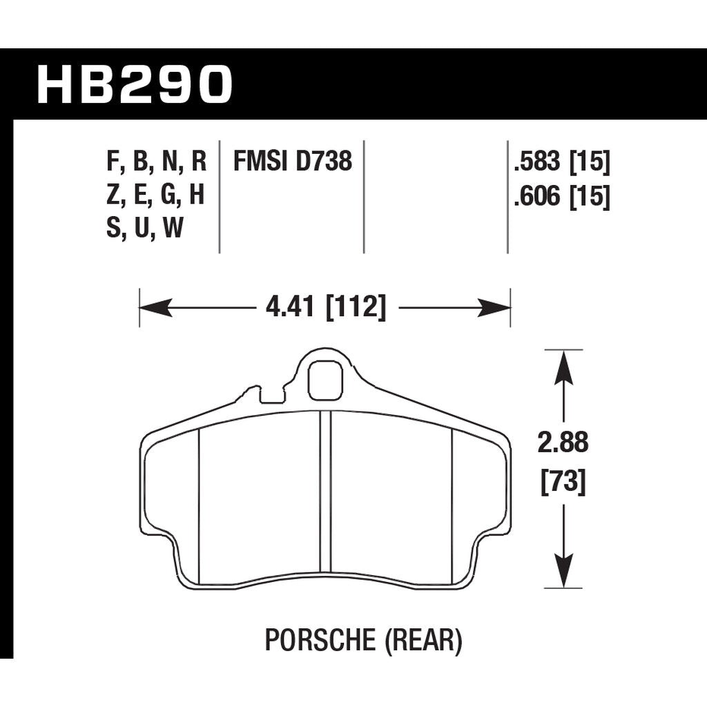 HAWK HB290U.583 Brake Pads DTC-70 (15 mm) Rear PORSCHE Boxster/Boxster S 1997-2005 Photo-2