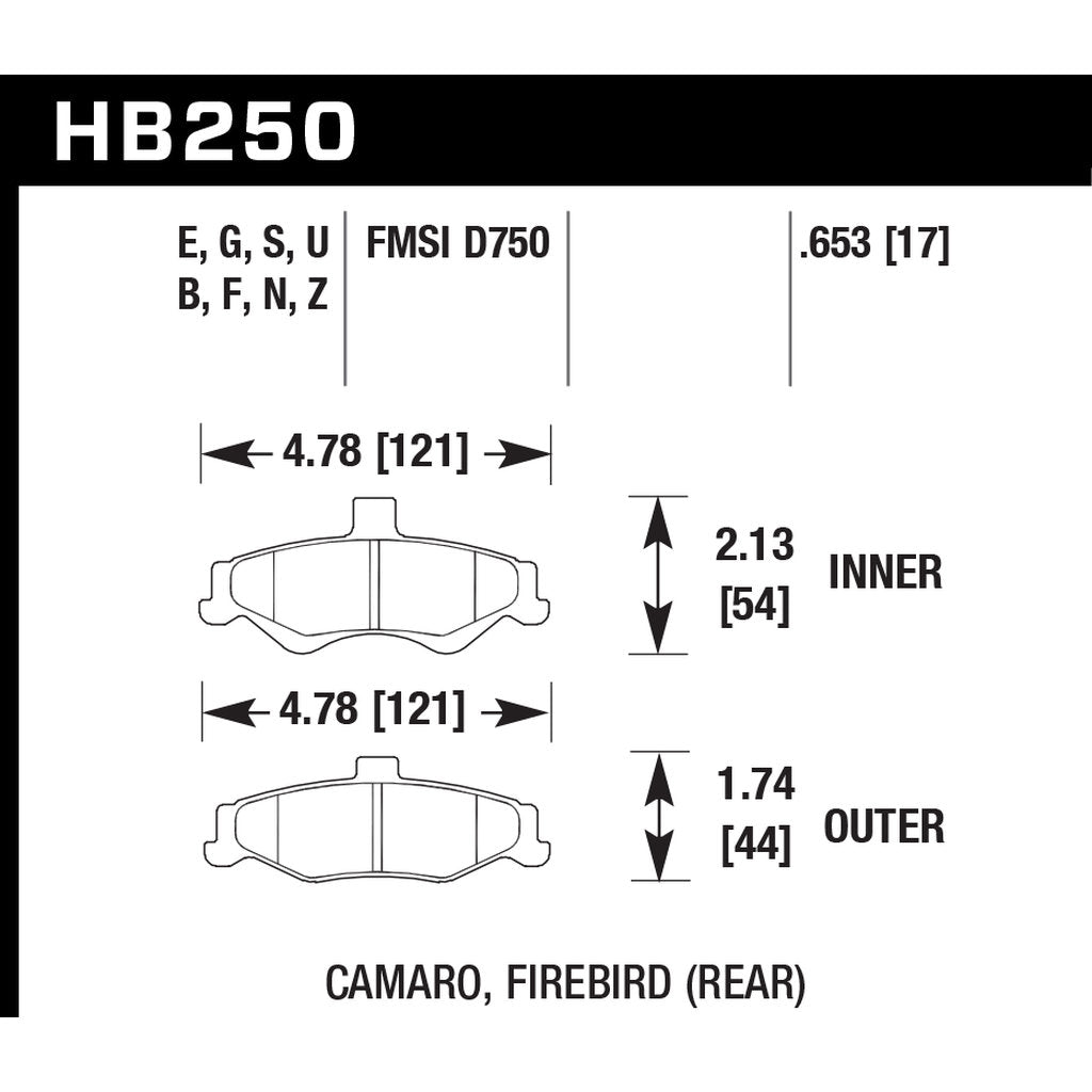 HAWK HB250S.653 Brake Pads HT-10 (17 mm) Rear CHEVROLET Camaro 1998-2002 Photo-2