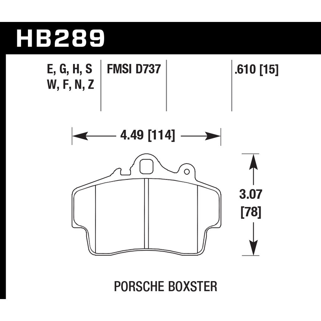 HAWK HB289Z.610 Brake Pads Perf. Ceramic Front PORSCHE Boxster 1997-2007 Photo-2