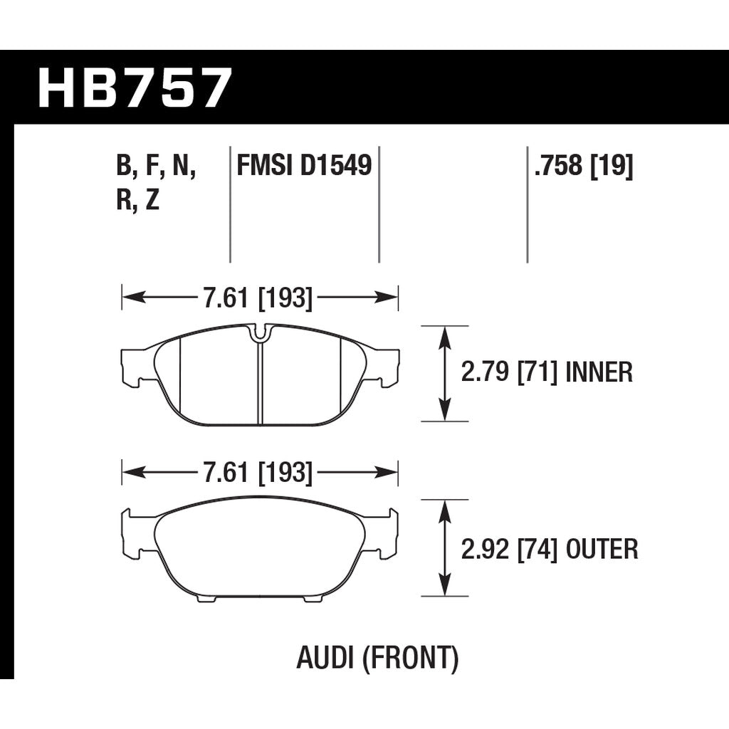 HAWK HB757N.758 Brake Pads HP Plus Front AUDI A6/A7 Quattro/S8 2016 Photo-2