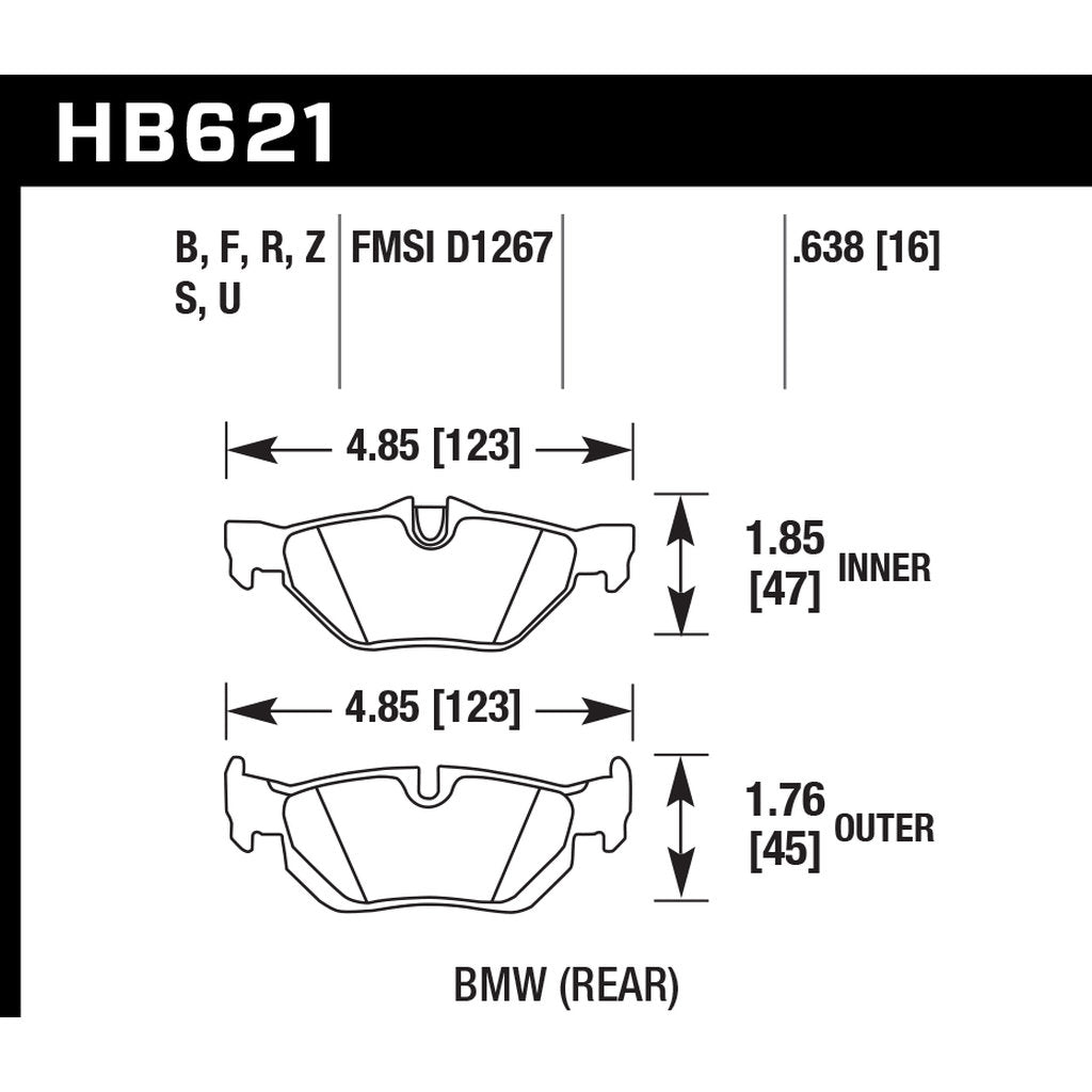 HAWK HB621B.638 Brake Pads HPS 5.0 Rear BMW 328i/X1 sDrive28128i Photo-2