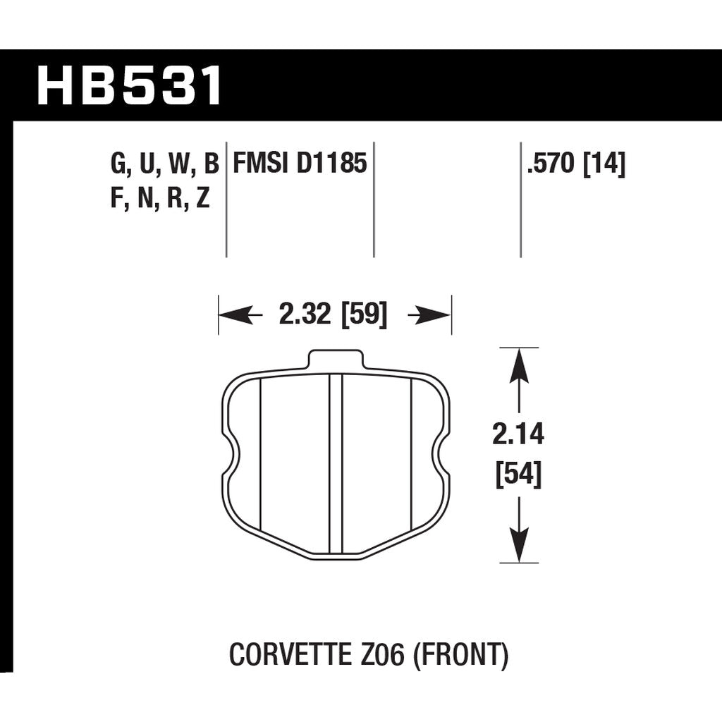 HAWK HB531B.570 Brake Pads HPS 5.0 Front CHEVROLET CORVETTE Z06 2005-2012 Photo-2