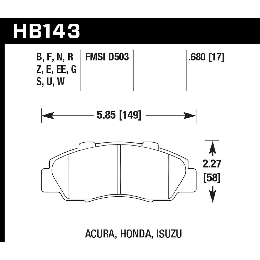 HAWK HB143G.680 Brake Pads DTC-60 (17 mm) Front ACURA Integra Type R 1998-2000 Photo-2