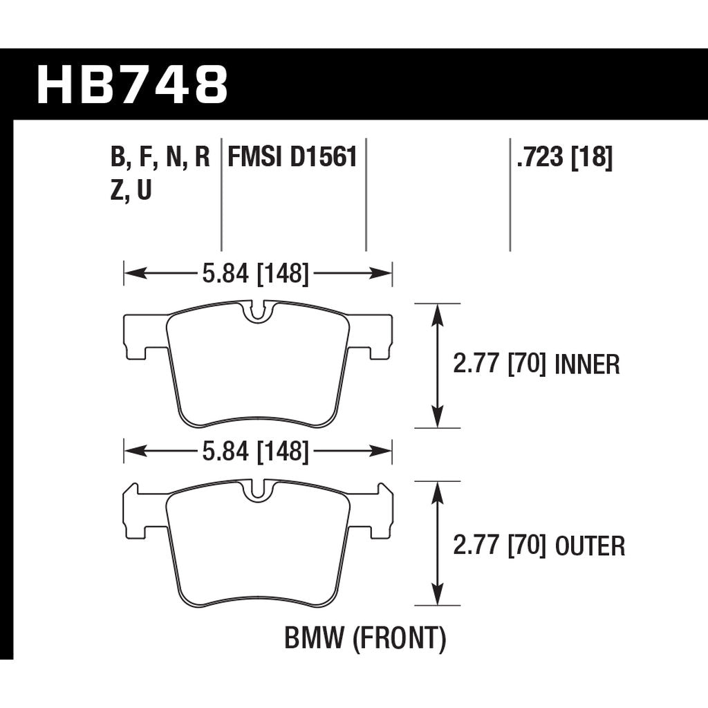 HAWK HB748U.723 Brake Pads DTC-70 Front BMW X3/X4 xDrive35i 2011-2017/230i xDrive Photo-2