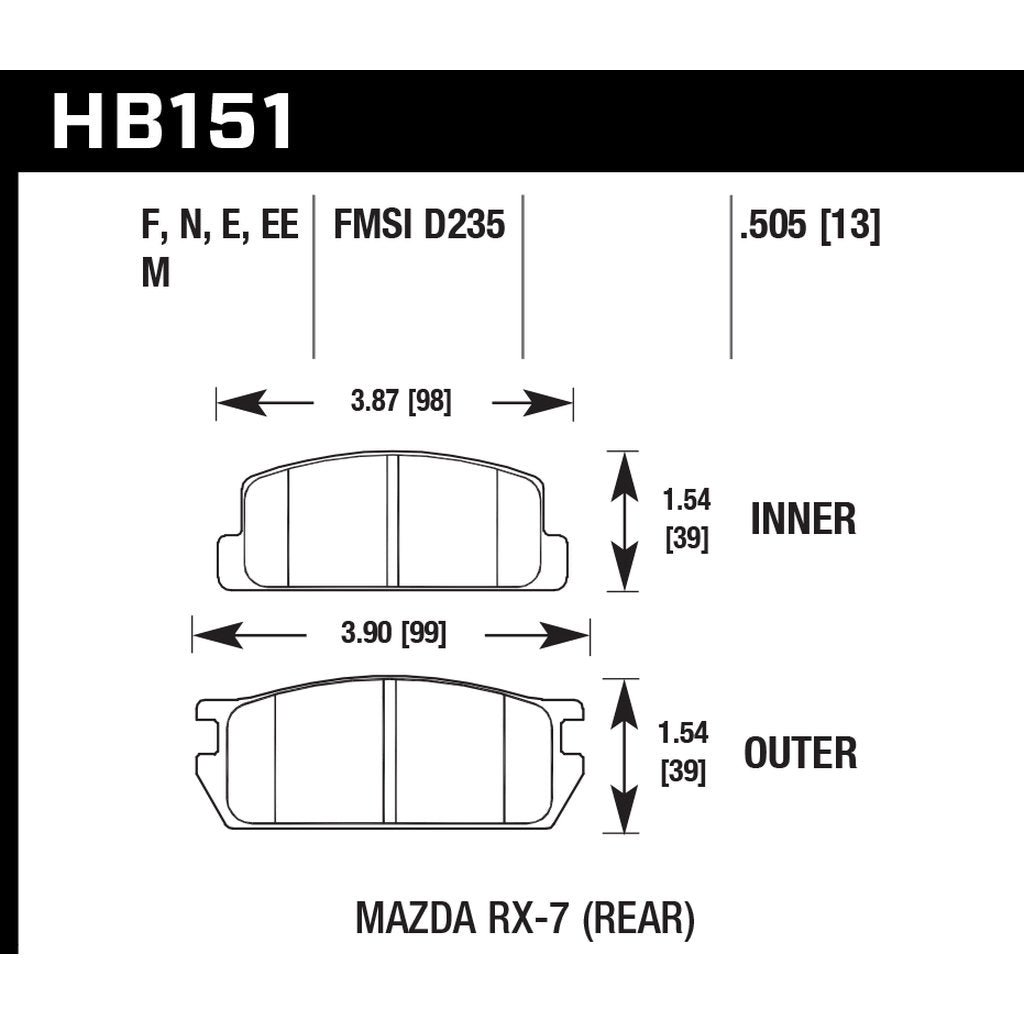 HAWK HB151E.505 Brake Pads Blue 9012 (13 mm) Rear MAZDA RX-7 79-85 Photo-2