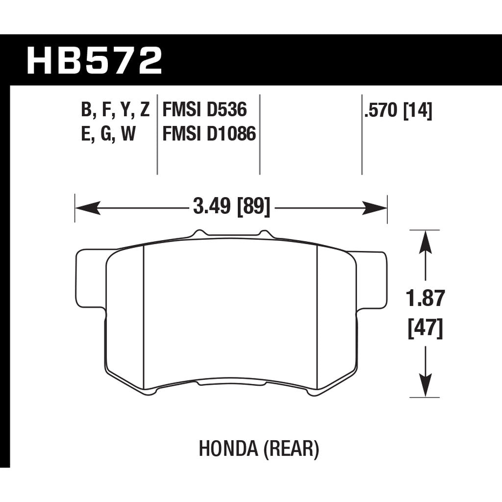 HAWK HB572G.570 Brake Pads DTC-60 (14 mm) Rear ACURA RDX Sport Hybrid 2010-2012 Photo-2