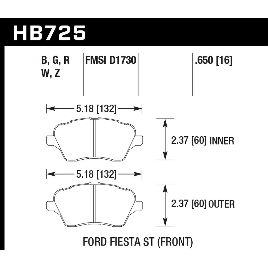 HAWK HB725Z.650 Brake Pads Perf. Ceramic Front FORD Fiesta ST 2015-2019 Photo-2