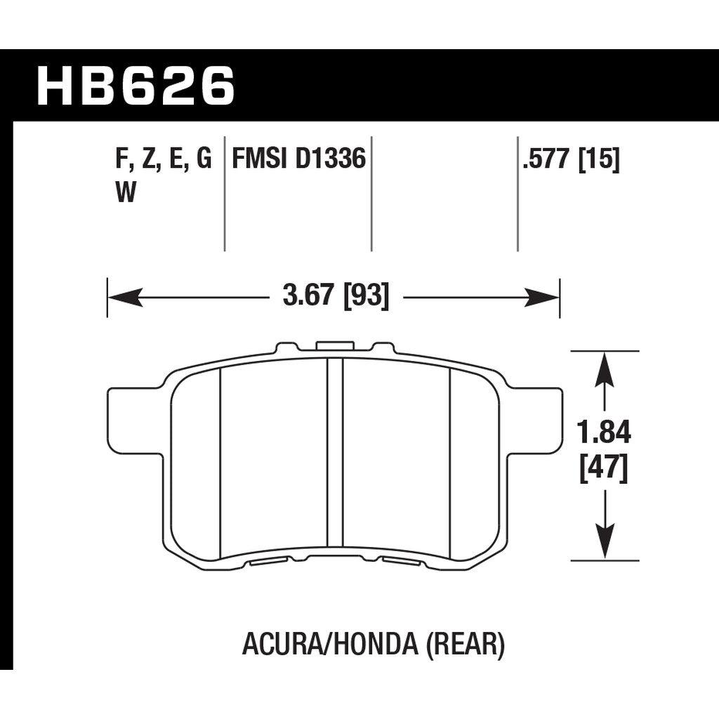 HAWK HB626F.577 Brake Pads HPS Rear ACURA TSX/HONDA Accord 2009-2011 Photo-2