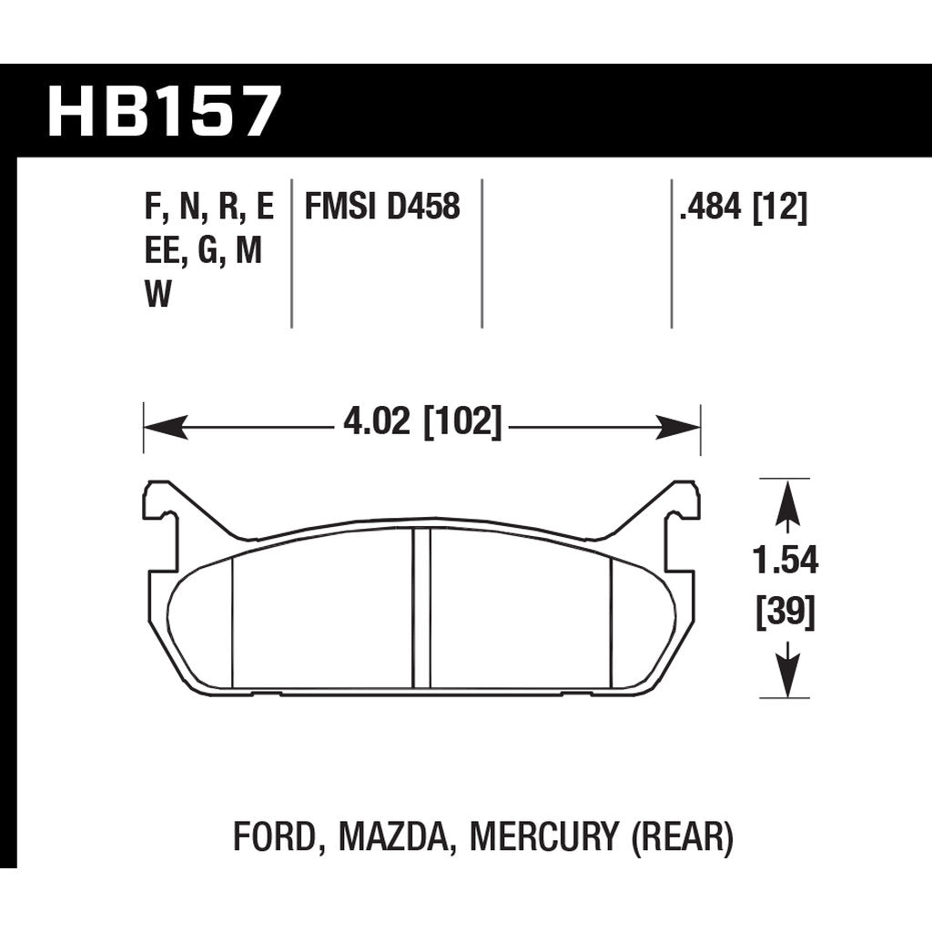 HAWK HB157M.484 Brake Pads Black (12 mm) Rear MAZDA Miata MX-5 1600 (FMSI D525) Photo-2