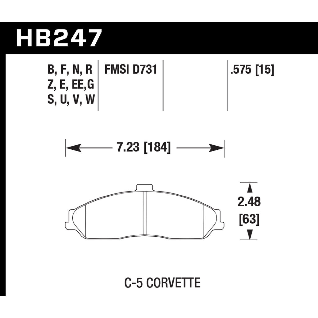 HAWK HB247V.575 Brake Pads HT-14 (15 mm) Front CHEVROLET CORVETTE 1997-2012 (non-Z06)/Z06 2001-2004 Photo-2