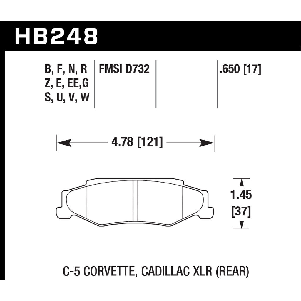 HAWK HB248G.650 Brake Pads DTC-60 (17 mm) Rear CHEVROLET CORVETTE 1997-2012 (non-Z06)/Z06 2001-2004 Photo-2