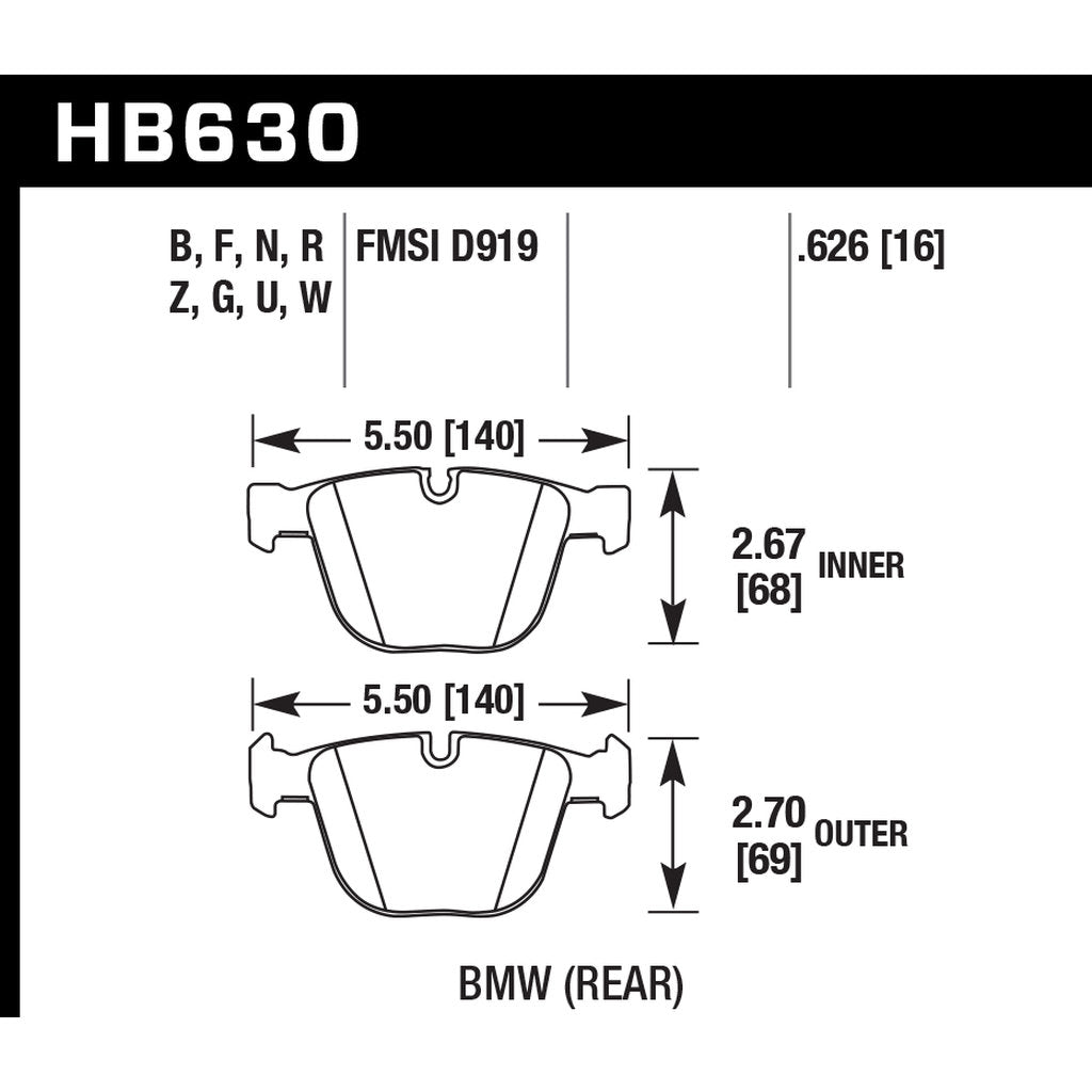 HAWK HB630N.626 Brake Pads HP Plus Rear BMW X5M/X6M/550i GT xDrive Photo-2