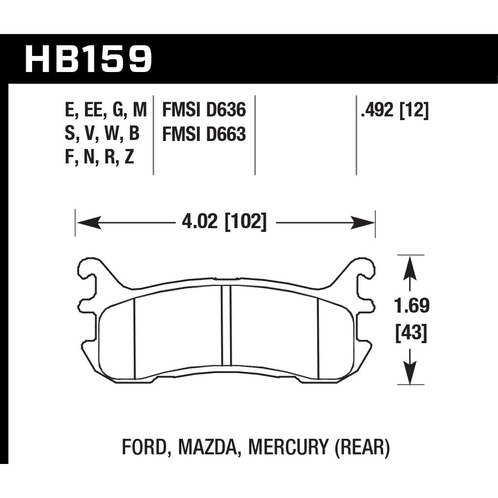 HAWK HB159F.492 Brake Pads HPS Rear MAZDA Miata 1800 Photo-2