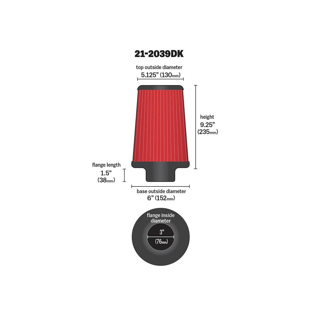 AEM 21-2039DK DryFlow Air Filter 3" X 9" DRYFLOW Photo-2