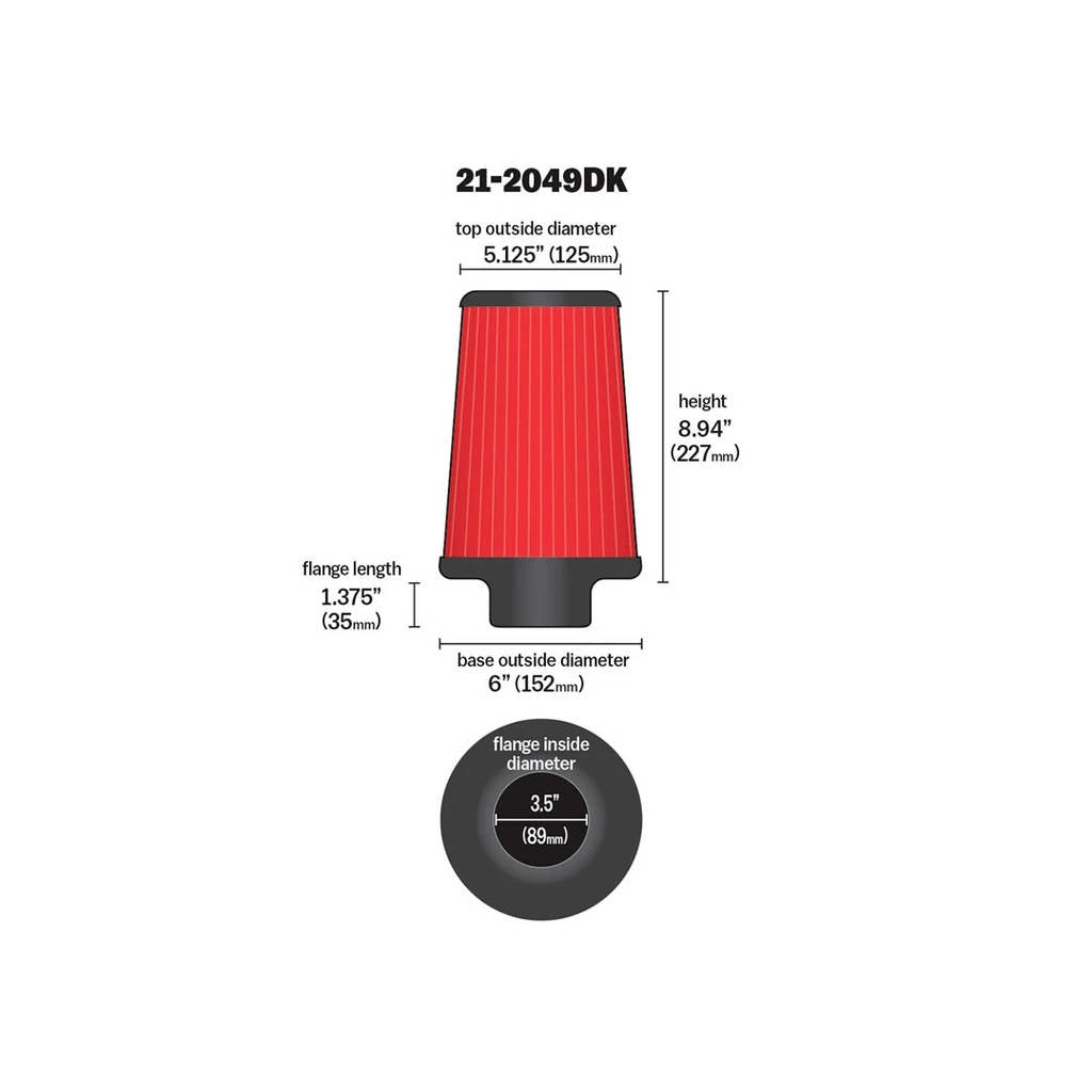 AEM 21-2049DK DryFlow Air Filter 3.5" X 9" DRYFLOW Photo-2