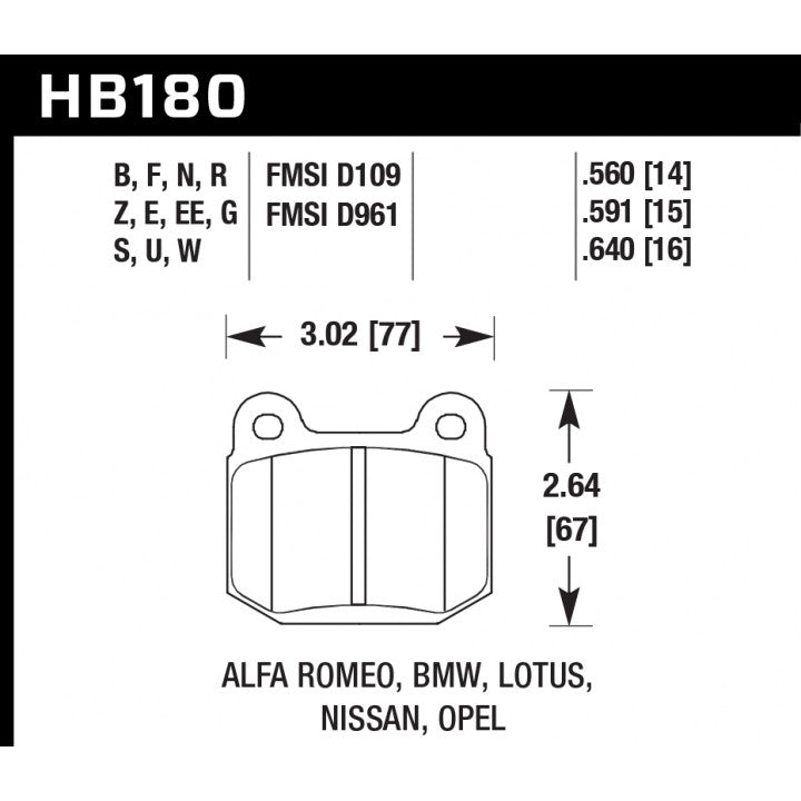 HAWK HB180B.560 Brake Pads HPS 5.0 Rear SUBARU STI/MITSUBISHI EVO 5-9/AP Racing CP5119/CP6120/CP6121 Photo-1