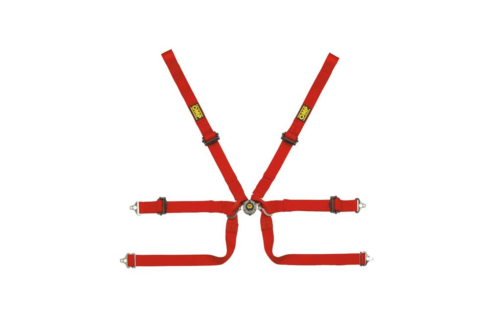 OMP DA0-0206-A01-061 (DA0206HSL061) Safety harness Formula Pull Up, 6 point, 2", alum adjusters, FIA 8853-2016, red Photo-0