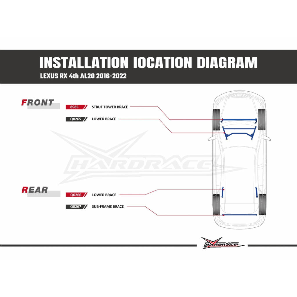 HARDRACE 8985 FRONT STRUT TOWER BRACE 1 PCS/SET LEXUS RX200T/RX350 16- Photo-1